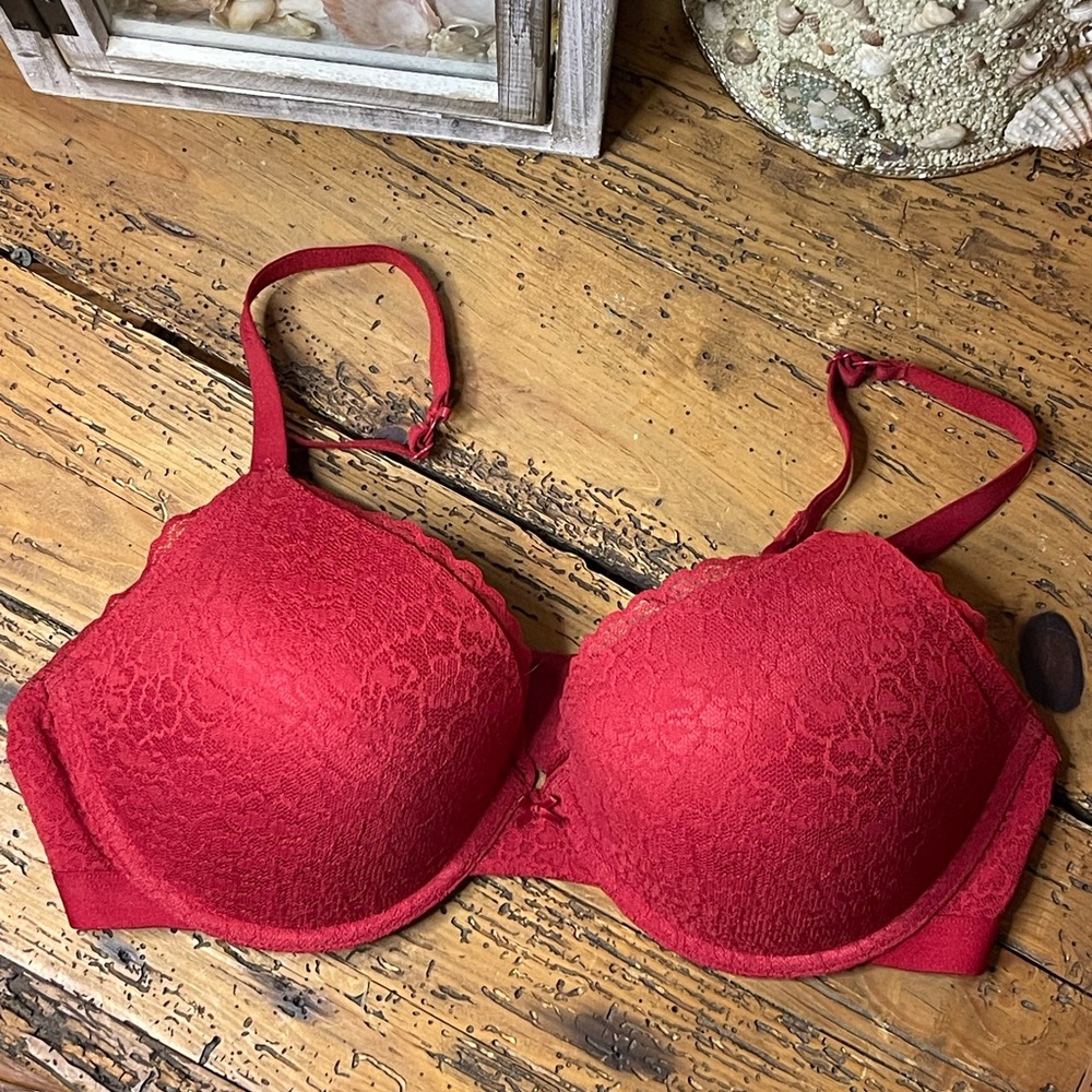 Aerie Red Lace Push-Up Underwire Bra Size 36D